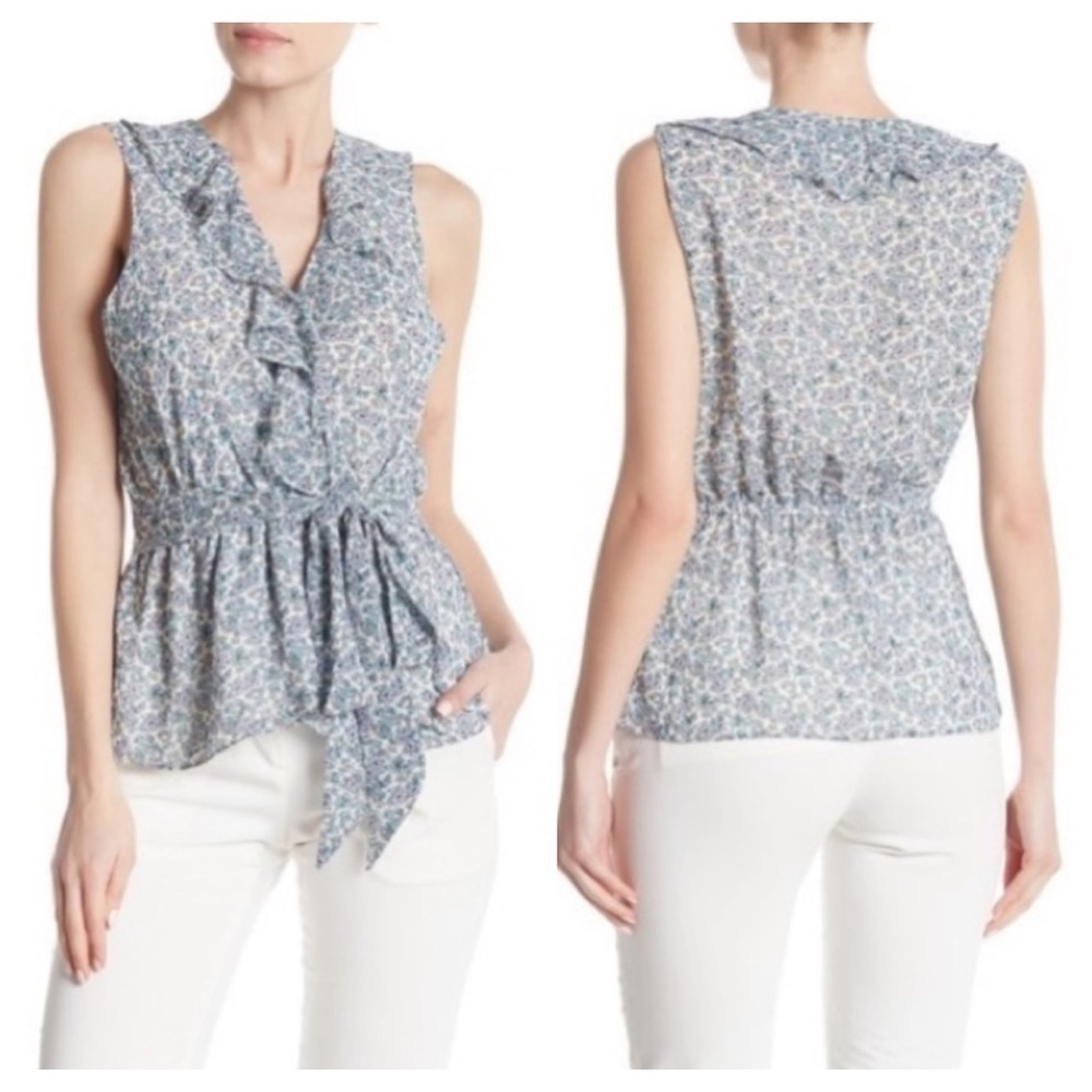 nwt // max studio floral ruffle trim wrap blouse